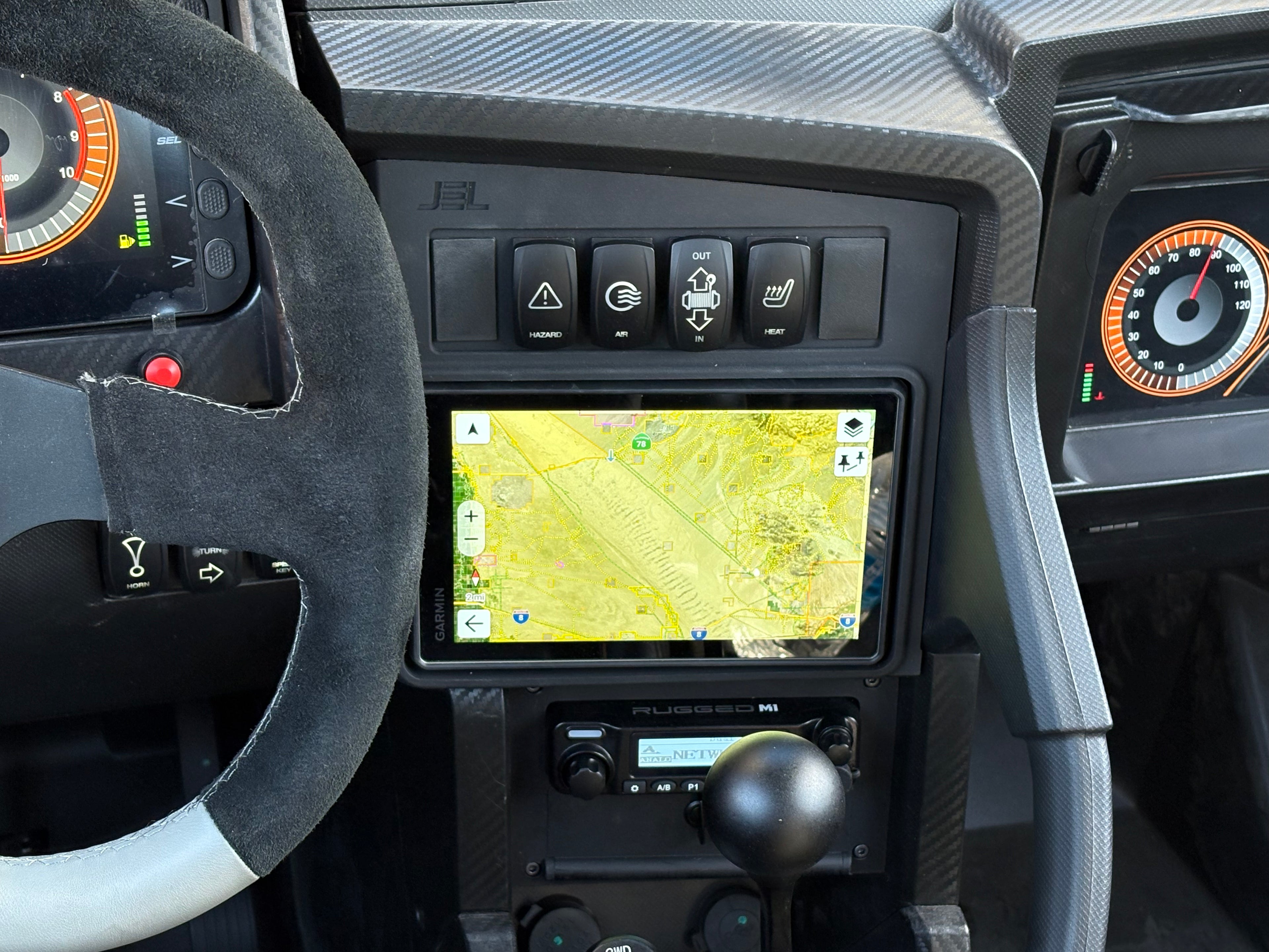 Garmin Tread 2 GPS installed in Speed UTV using JEL-Design upper dash mount panel for a factory OEM-style for an elevated interior appearance, clean, durable, built for the ride.