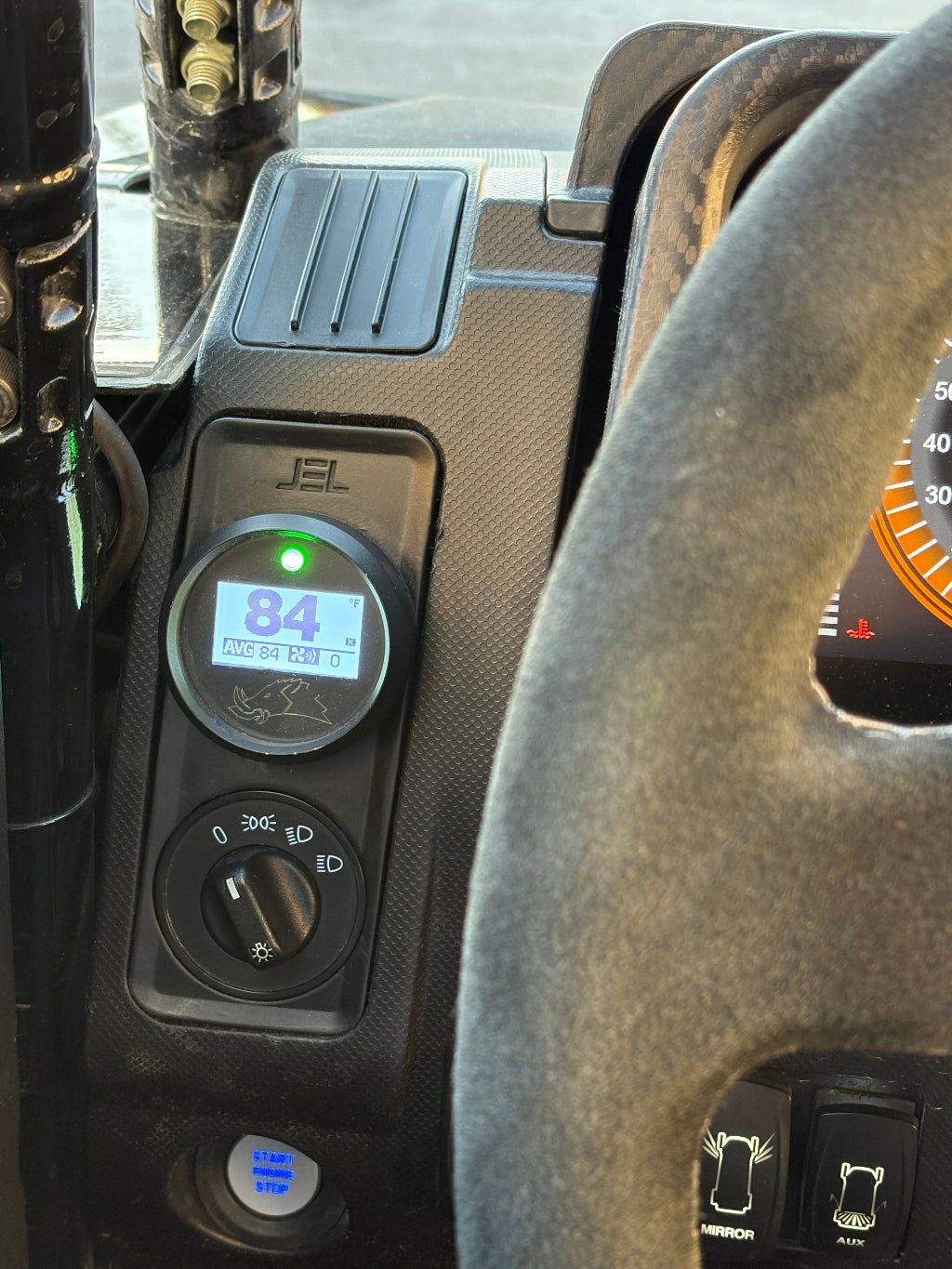 Speed UTV  and Razorback 3.2 belt temperature gage seamlessly integrated into the Speed UTV dash by the www.jell-design.com exclusive mount giving an unmatched factory OEM-level aesthetic.