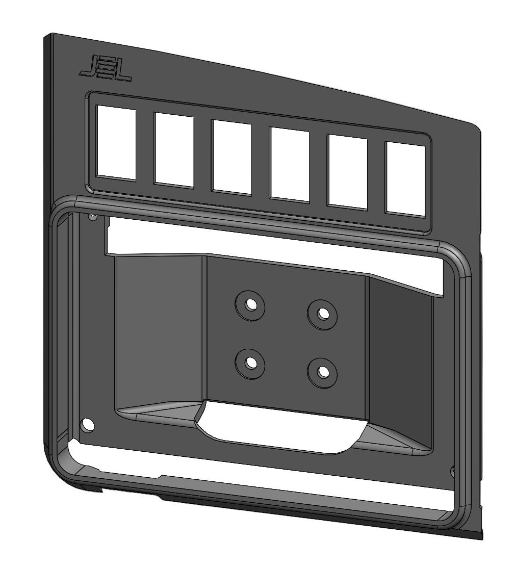 3D CAD model image of JEL Design dash mount panel for Garmin Tread 2 GPS NAV Navigation in Speed UTV. Fit upper dash opening. JEL-Design.