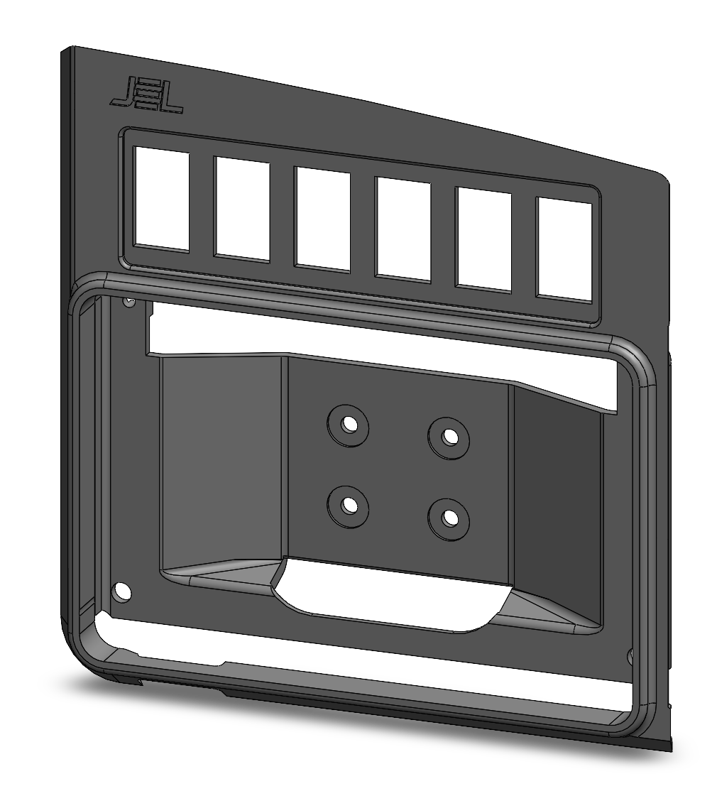 3D CAD model image of JEL Design dash mount panel for Garmin Tread 2 GPS NAV Navigation in Speed UTV. Fit upper dash opening. JEL-Design.